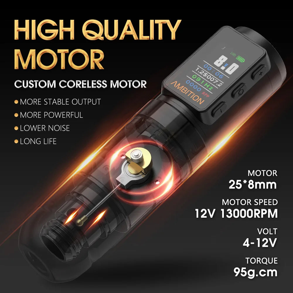 Rechargeable Gold Tattoo Pen 2400mAh Battery with Smart Screen
