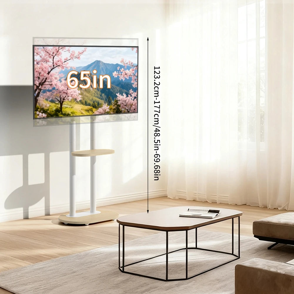 White Floor TV Stand 40-75 Height Adjustable with Shelf