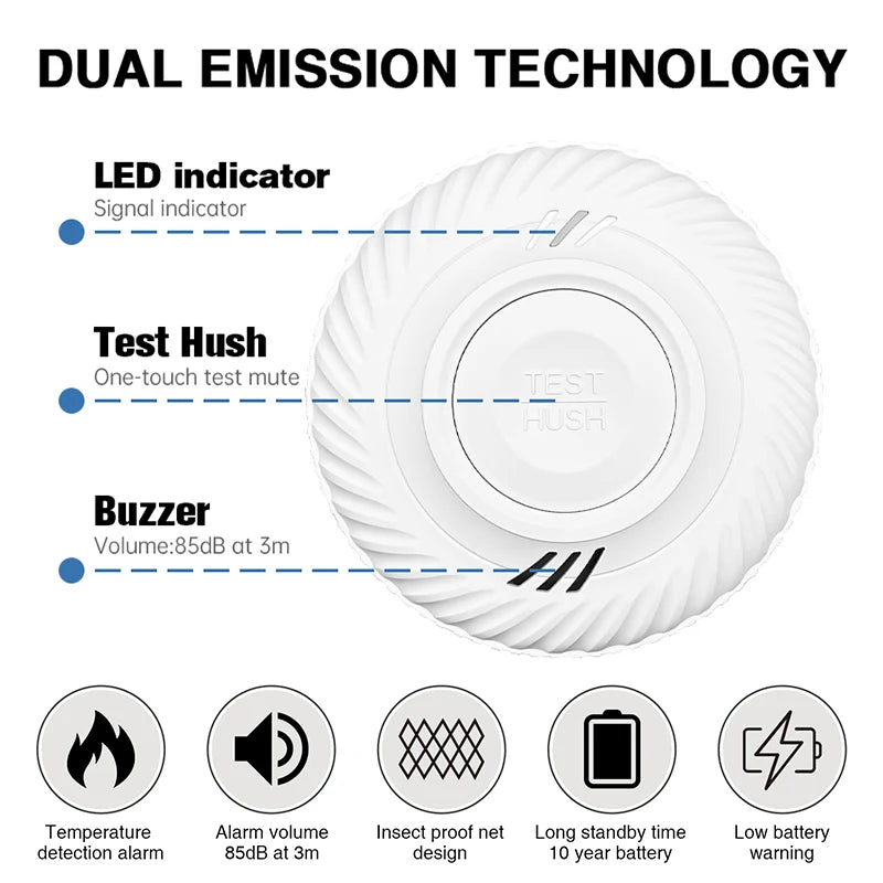 433MHz Smart Smoke Sensor with Tuya App Connectivity