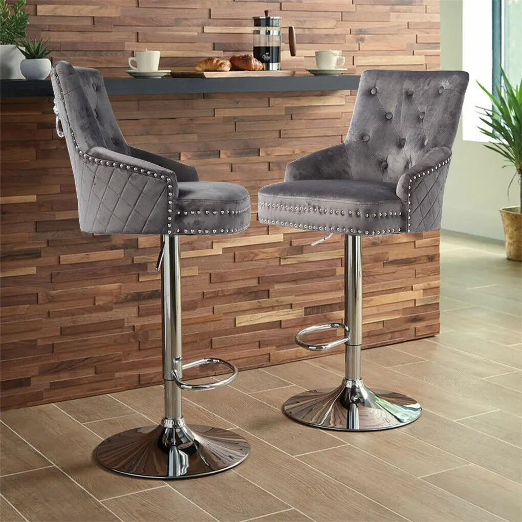 Luxury Velvet Swivel Bar Stool with Lion Knocker