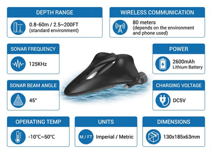 Wireless Sonar Fish Finder with App for Kayak Boats