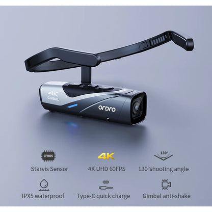 4K 60fps Wearable Action Camera with Head Mount Silver