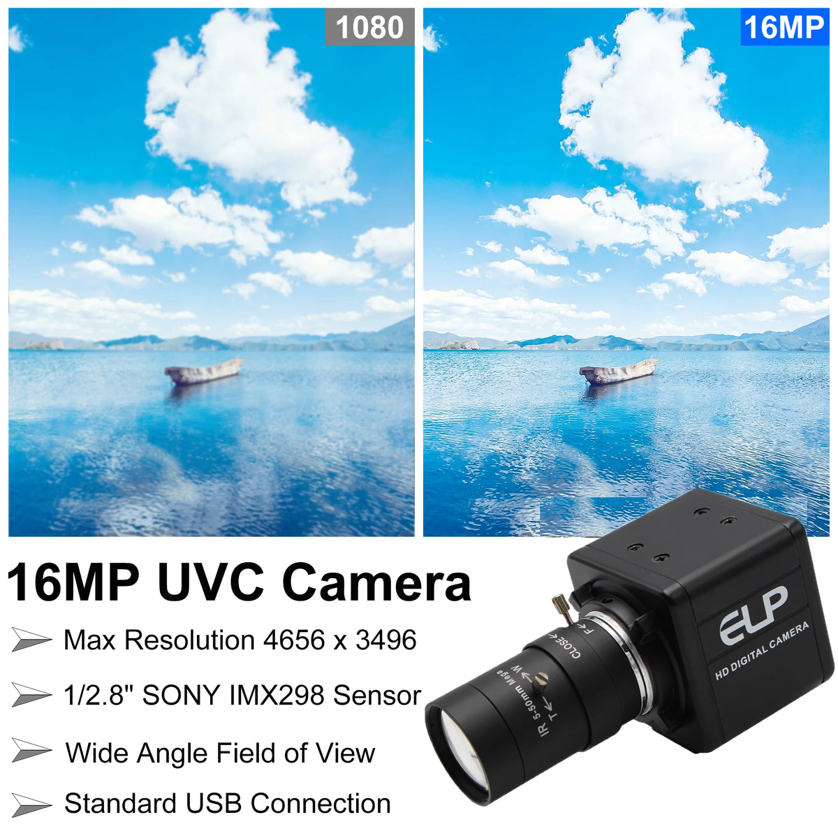 16MP 4K USB Webcam with 10X Zoom Industrial Camera