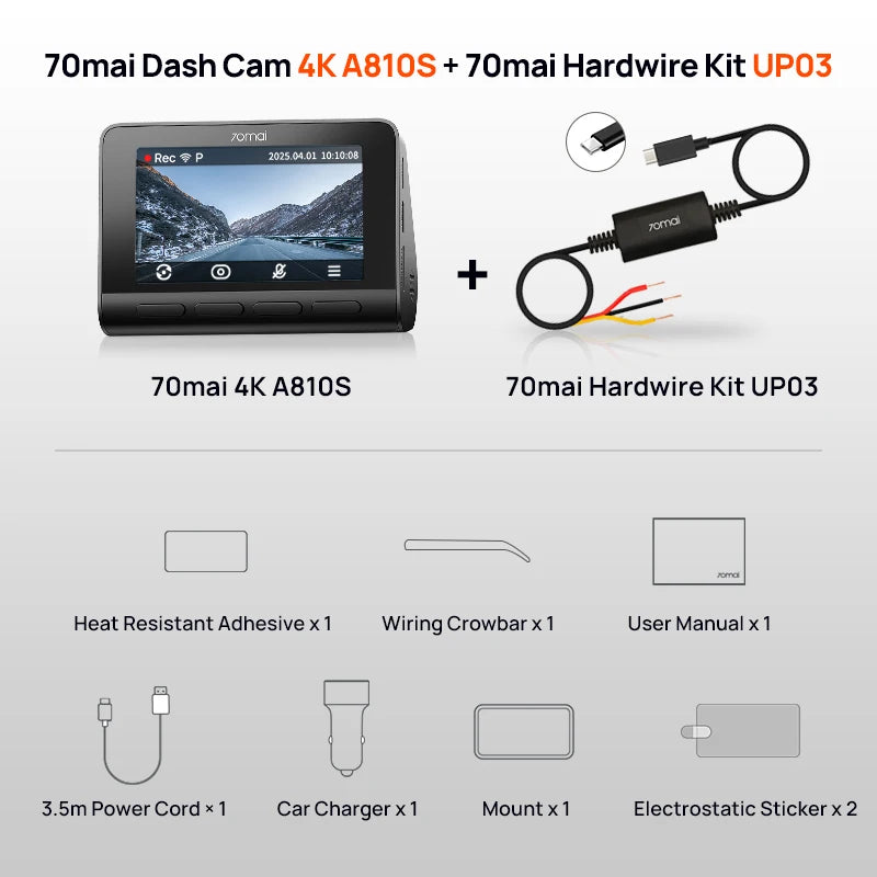 4K HDR Front Dash Cam with GPS & ADAS 128GB