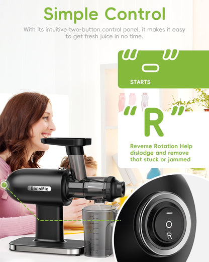 Portable Slow Masticating Juicer Easy Clean with Reverse Function