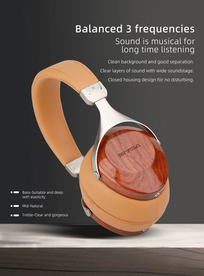 Portable Black Wood Over-Ear Hi-Fi Headphones