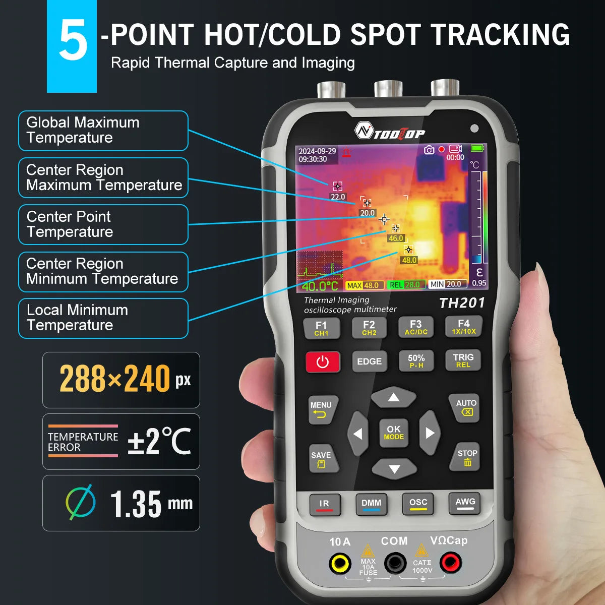 Portable 4in1 Thermal Imager Oscilloscope TH201 70MHz