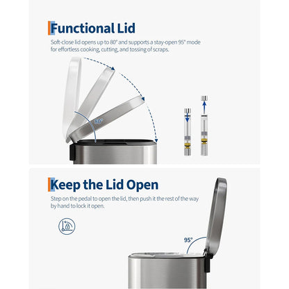 50L Stainless Steel Step-On Kitchen Trash Can
