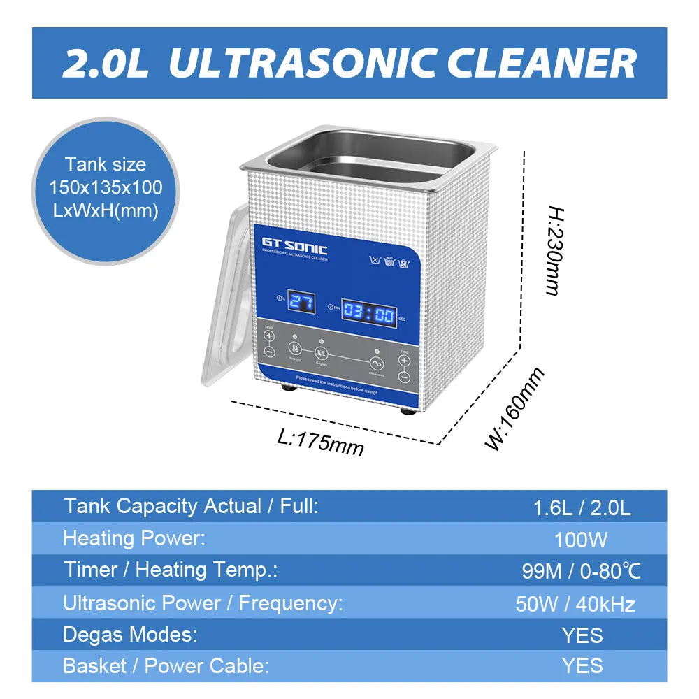 2L Digital Ultrasonic Cleaner with Adjustable Settings