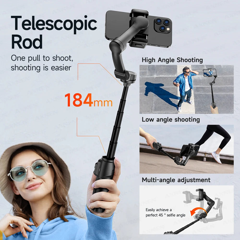 Vlogging Gimbal with Foldable Rod and Accessory Kit