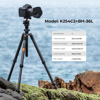 Voyager 64” Carbon Fiber Travel Tripod with 36mm Ball Head