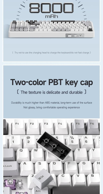 PBT Gasket Mechanical Keyboard Wireless Wired RGB 99 Keys