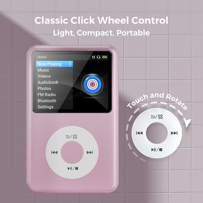 HiFi MP3 Player with Bluetooth Video FM Radio 128GB Storage Pink