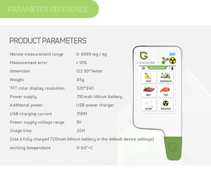 Portable TDS and Radiation Detector for Food Water White