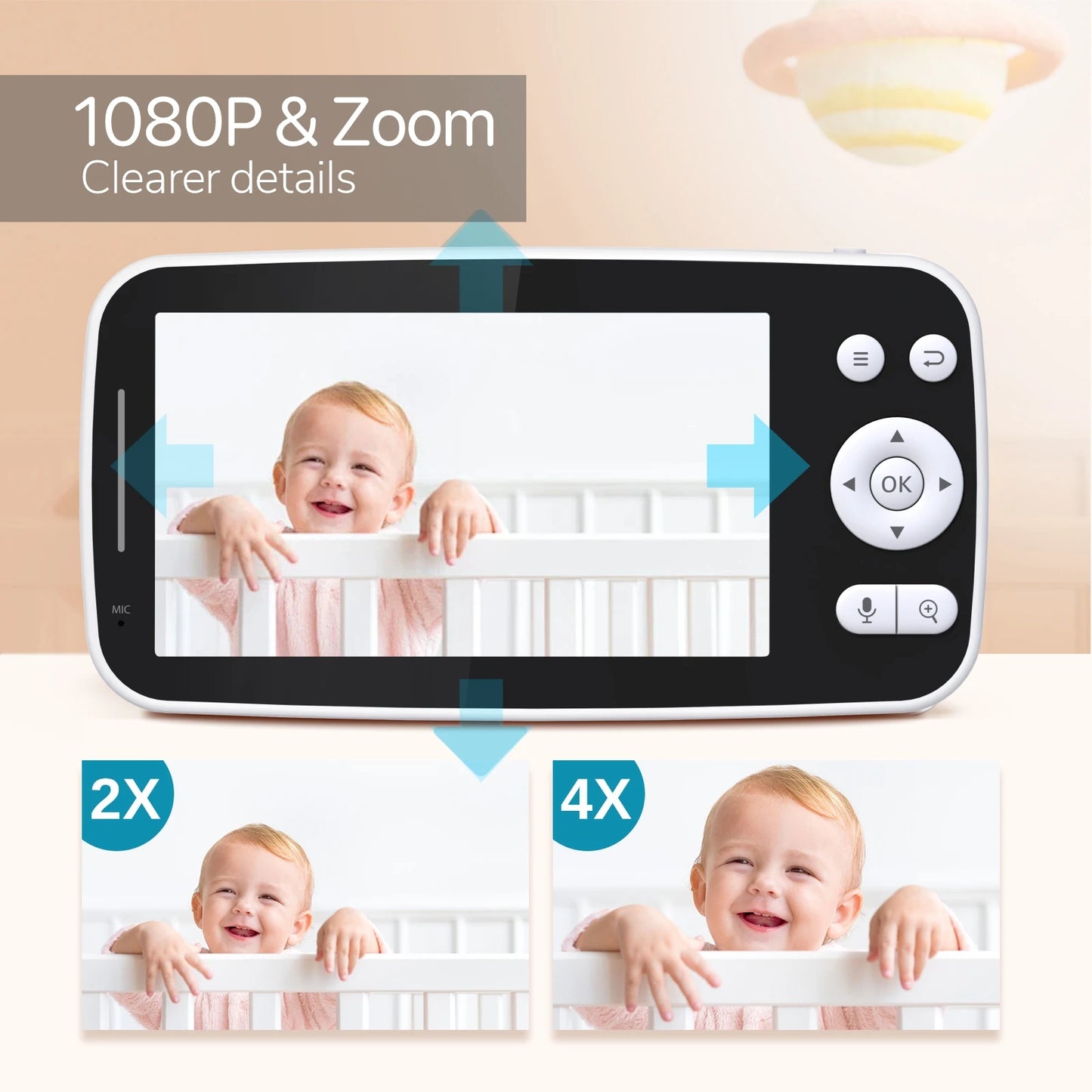 5 Inch 1080p Smart Baby Monitor Two-Way Audio Night Vision