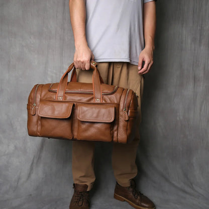 Classic Brown Leather Travel Bag Spacious Laptop Messenger