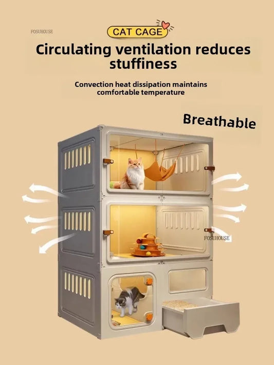 Luxury Indoor Cat Cage with Integrated Litter Box