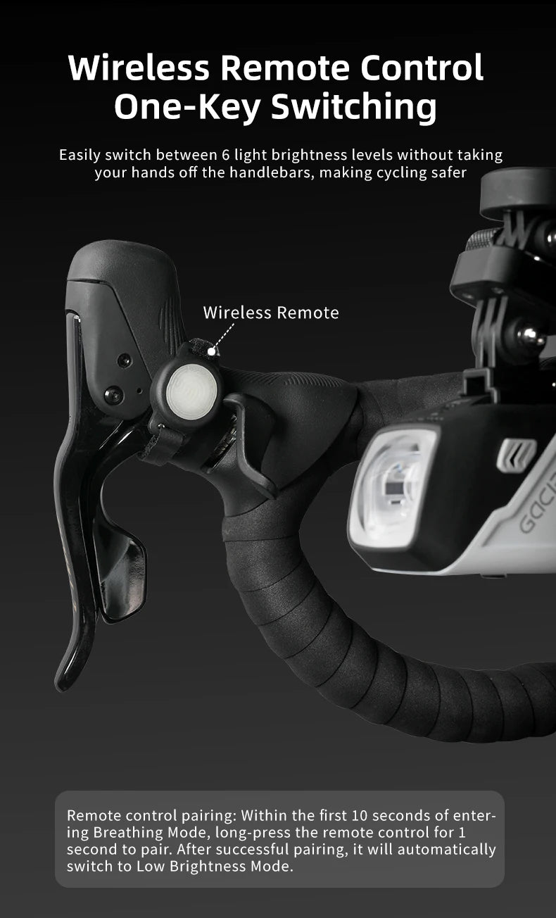 Smart Bike Headlight 4200mAh Wireless Remote White