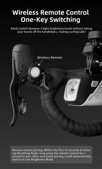 Smart Bike Headlight 4200mAh Wireless Remote White