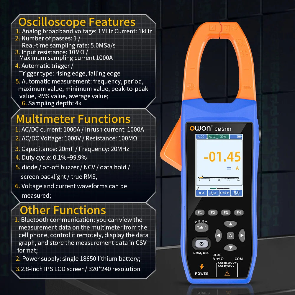 Digital Clamp Ammeter 1000A AC DC Multimeter