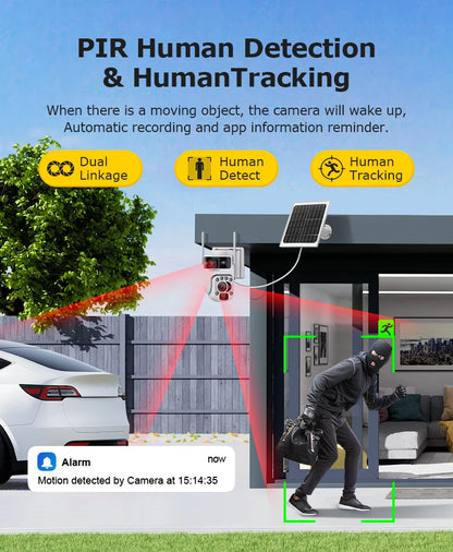 Black Smart 60X Zoom Solar WiFi Security Camera 128GB