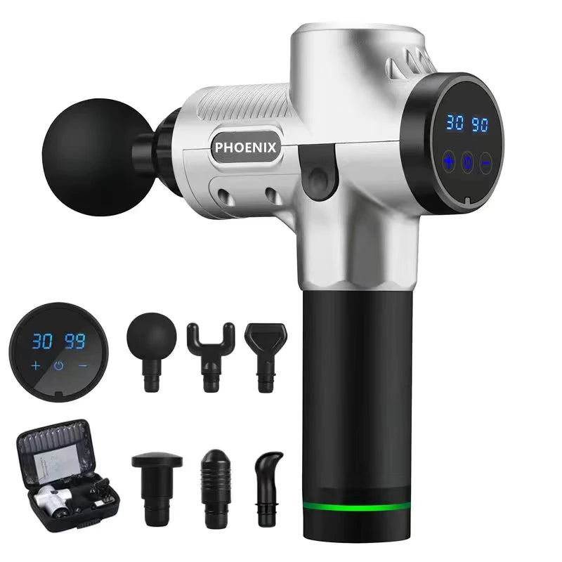 Silver Handheld Massage Gun with Multiple Speed Settings