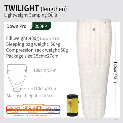 Compact -5C Hiking Quilt Sleeping Bag Twilight White Large