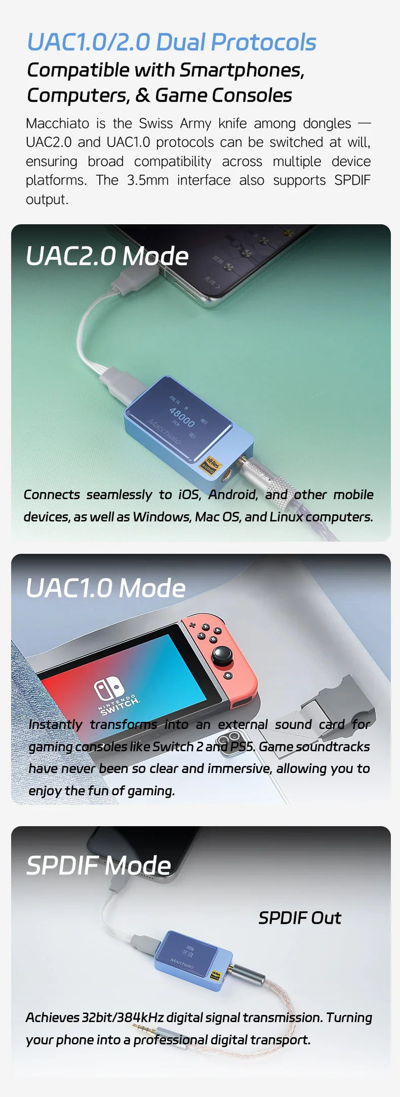 Portable USB DAC Headphone Amplifier Hi-Res Audio
