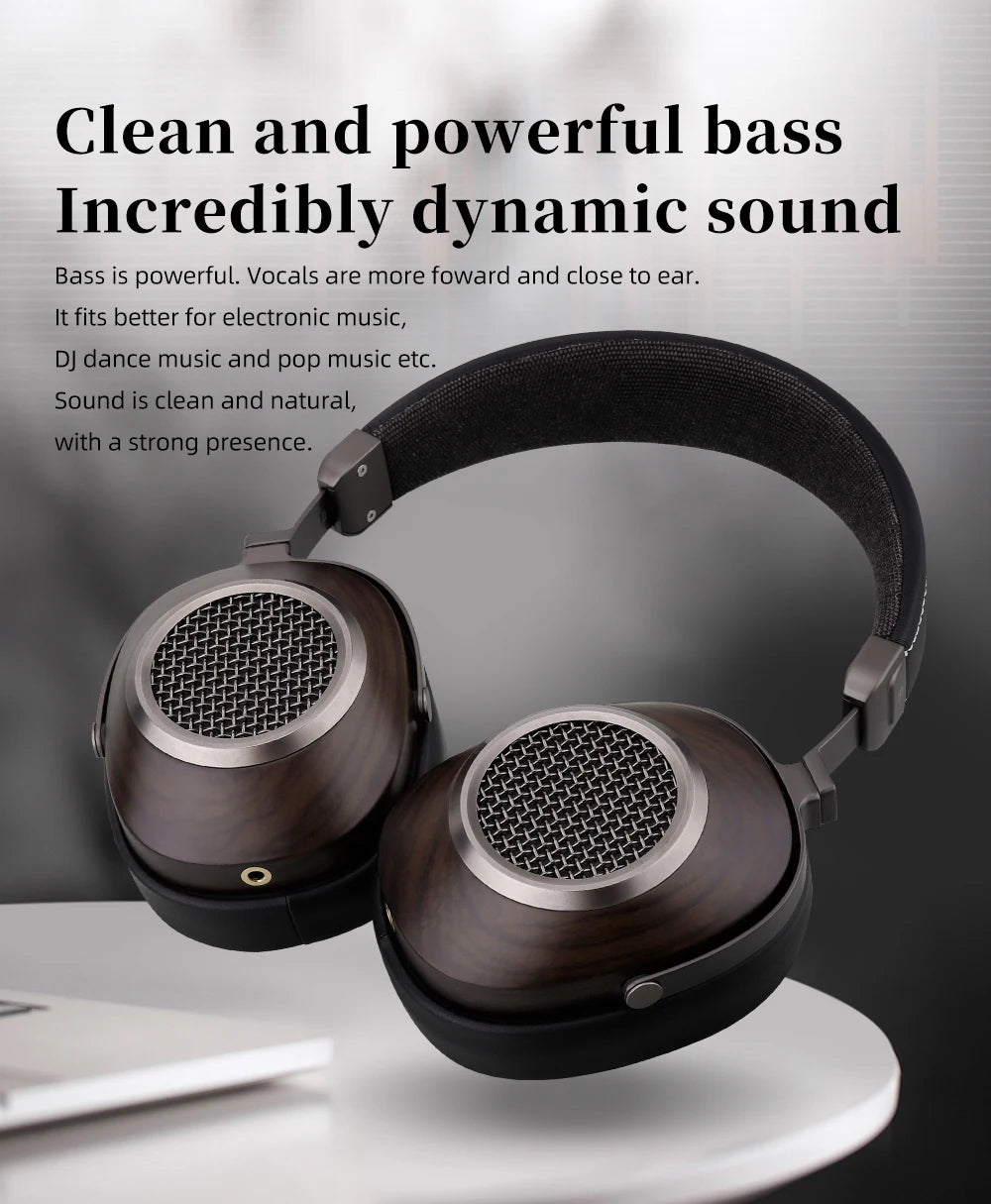 High-Fidelity Open-Back Wooden Headphones 50mm Dynamic Driver