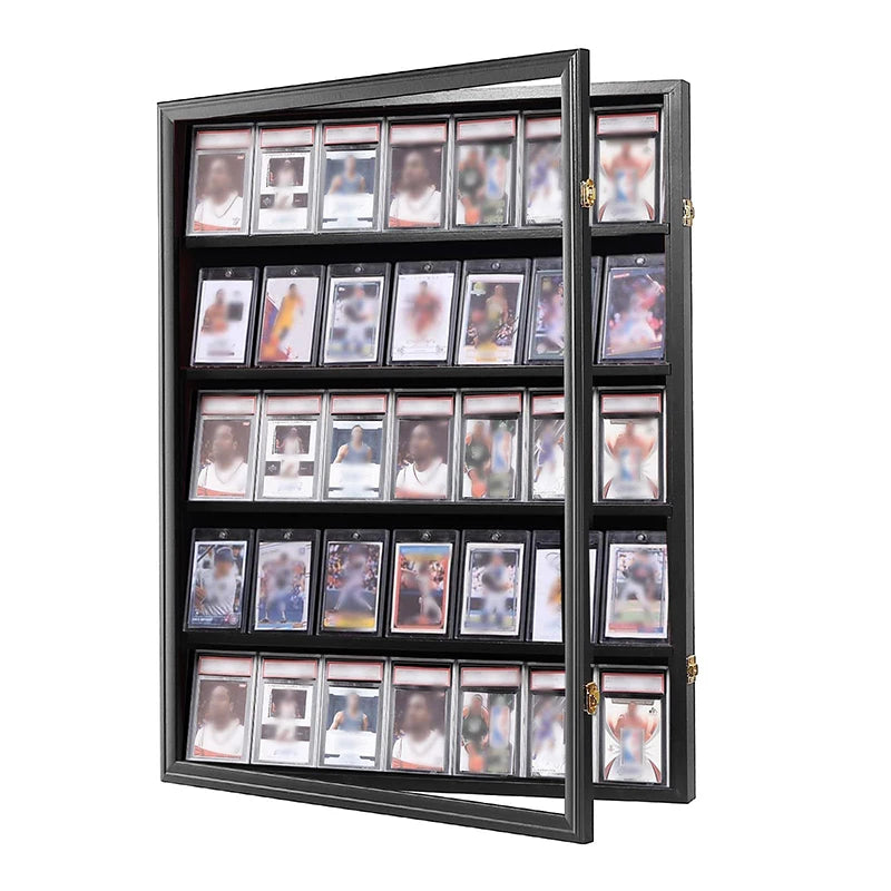 Sports Card Display Case UV Acrylic Front Gray Wooden