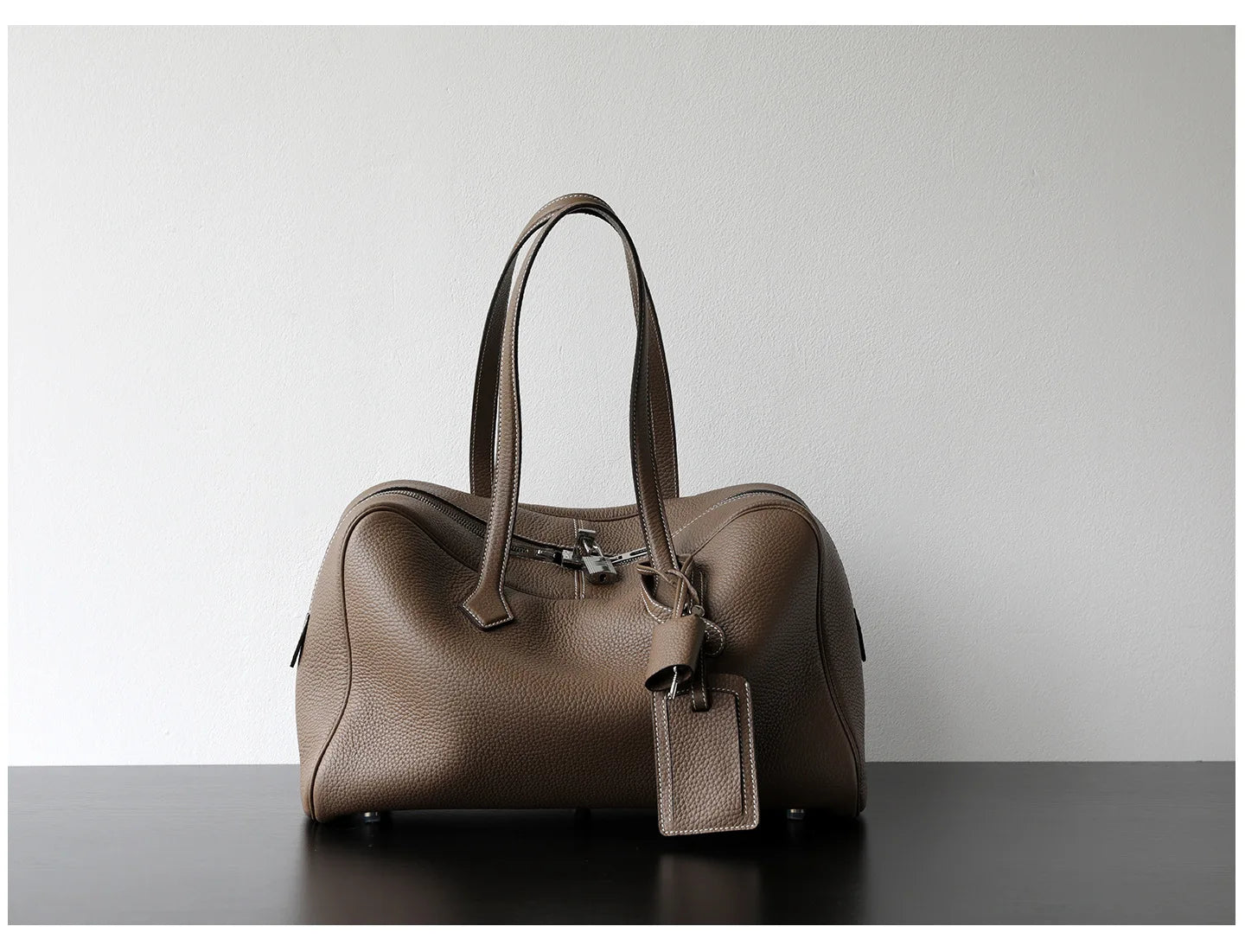 Women’s Leather Laptop Tote Bowling Work Handbag Khaki