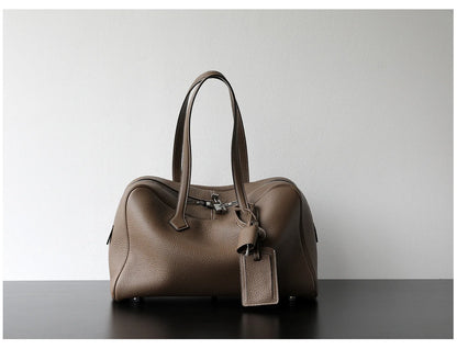 Women’s Leather Laptop Tote Bowling Work Handbag Khaki