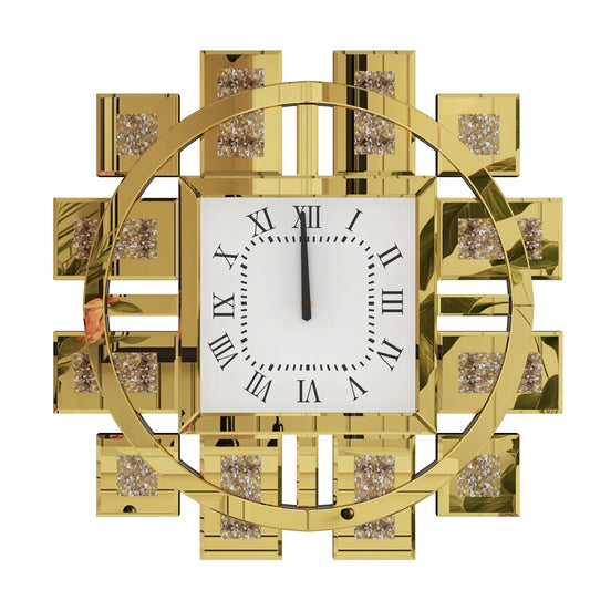 60cm Crushed Crystal Diamond Wall Clock Gold Decor