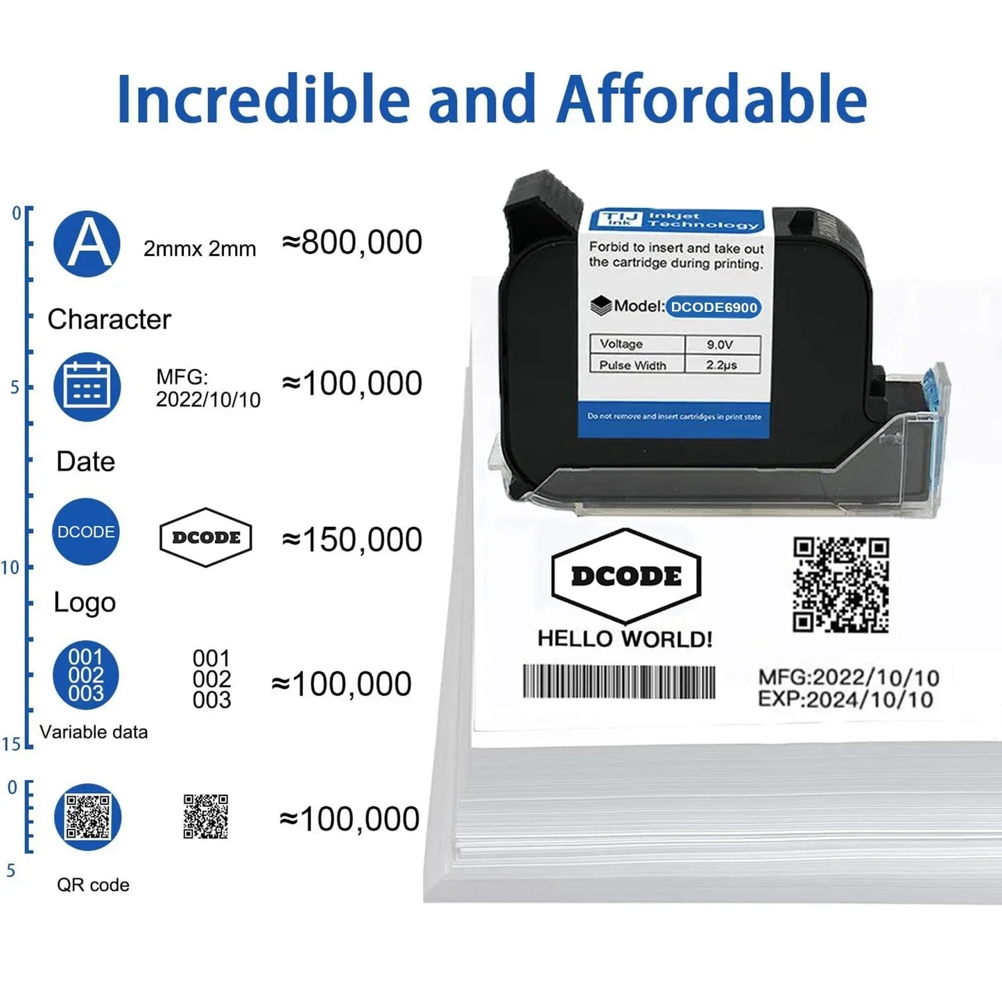 12.7mm Handheld Inkjet Printer Ink Cartridge Fast-Drying Black 3 Pack