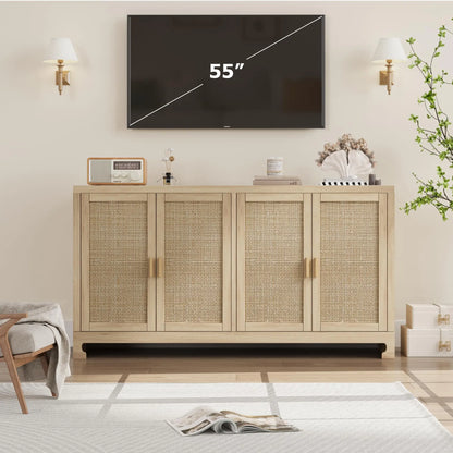 Rattan 4 Door Storage Cabinet Wooden Sideboard Console