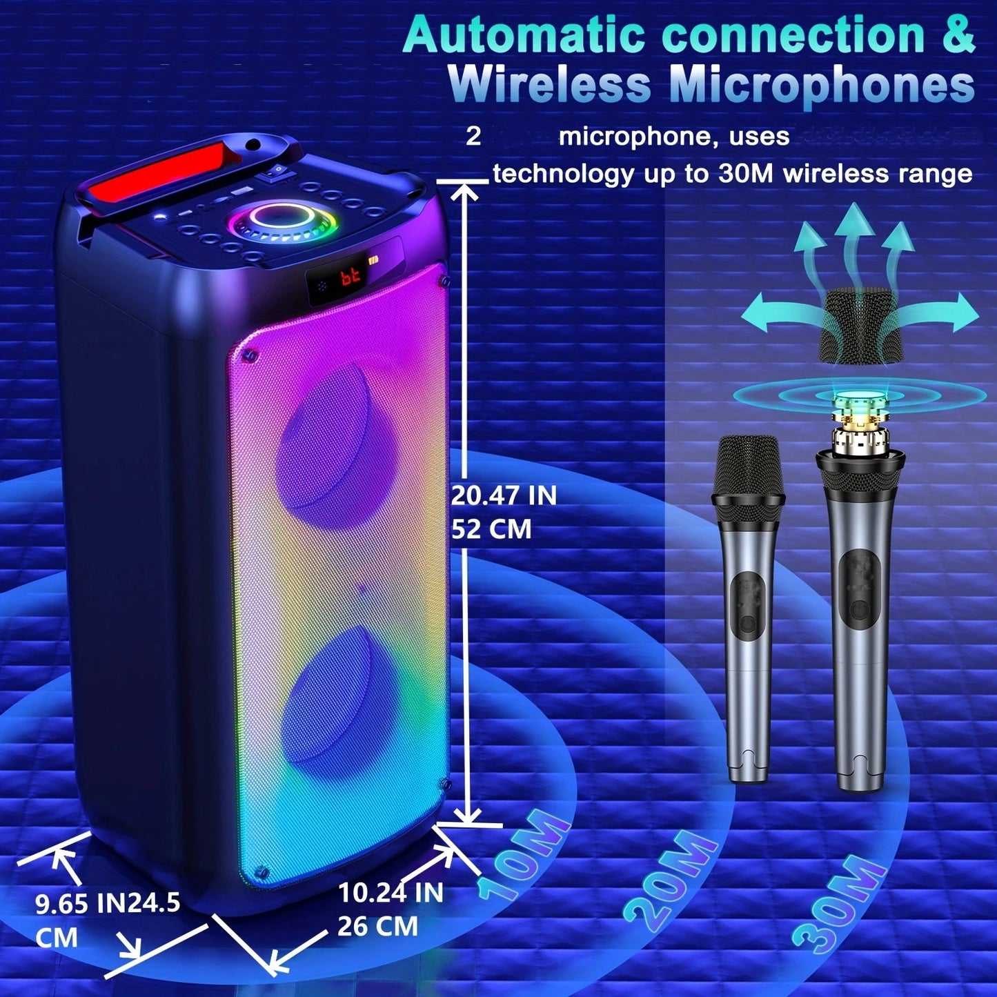 Portable Bluetooth Karaoke Speaker with Dual Microphones & LED Lights