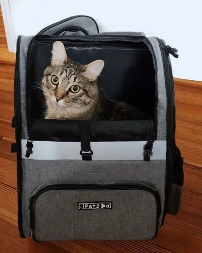 Pet Carrier Bag Foldable Double Shoulder Travel Backpack Blue