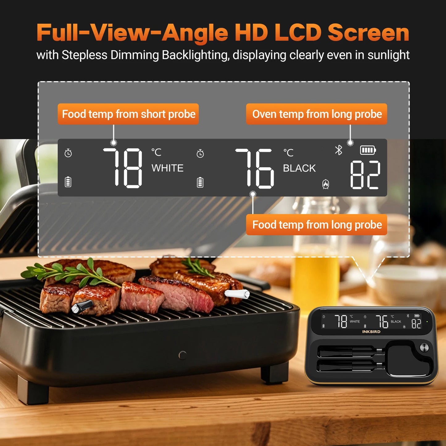 Dual Mode Wireless Meat Thermometer with Waterproof Probes