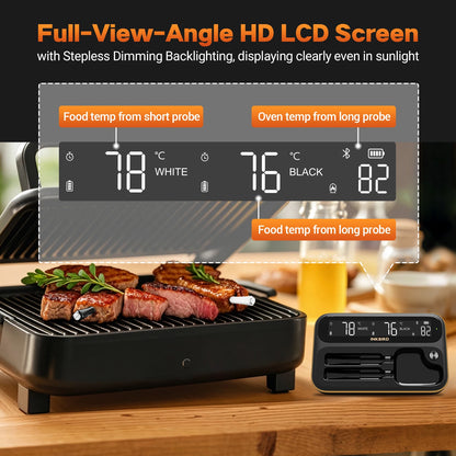 Dual Mode Wireless Meat Thermometer with Waterproof Probes