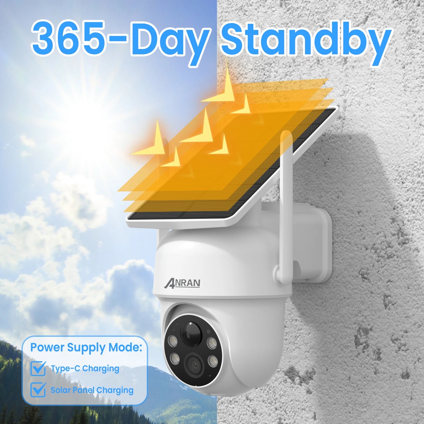 2K 3MP Wireless Solar Security Camera with PIR Detection