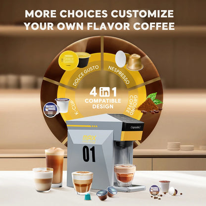 4 in 1 Capsule Coffee Machine Espresso and Cappuccino Maker