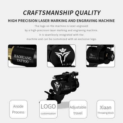 T3Pro Rotary Tattoo Machine Silvery Adjustable Stroke 2225