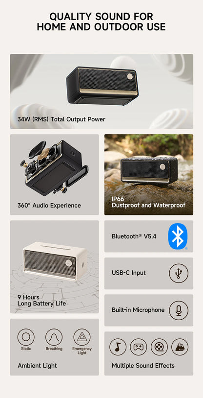 Portable 36W Bluetooth Speaker with IP66 Waterproof Design