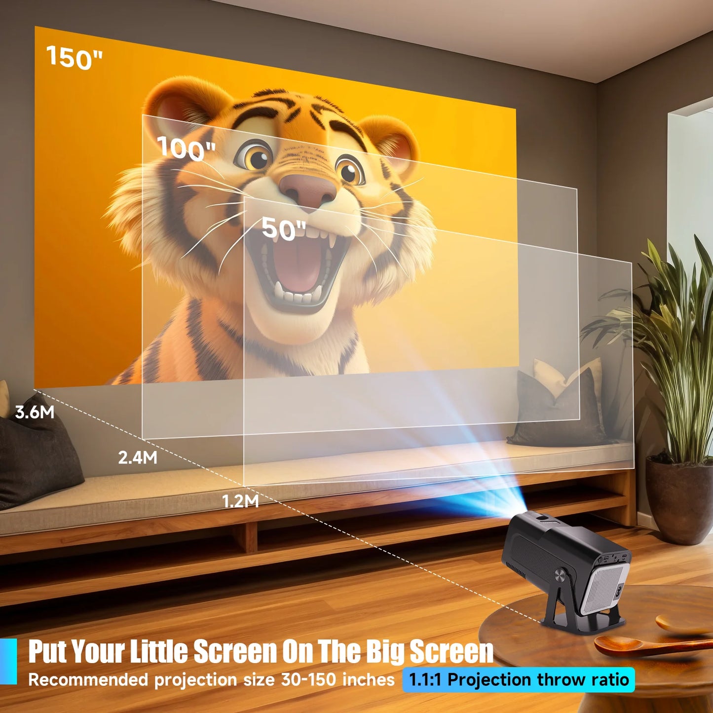 Smart 1080P Portable Projector with WiFi and Bluetooth