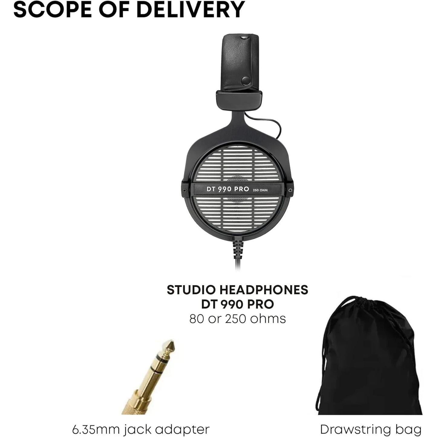 250 Ohm Black Open-Back Studio Headphones for Mixing
