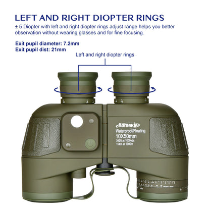 10x50 Waterproof Binoculars with Compass Rangefinder