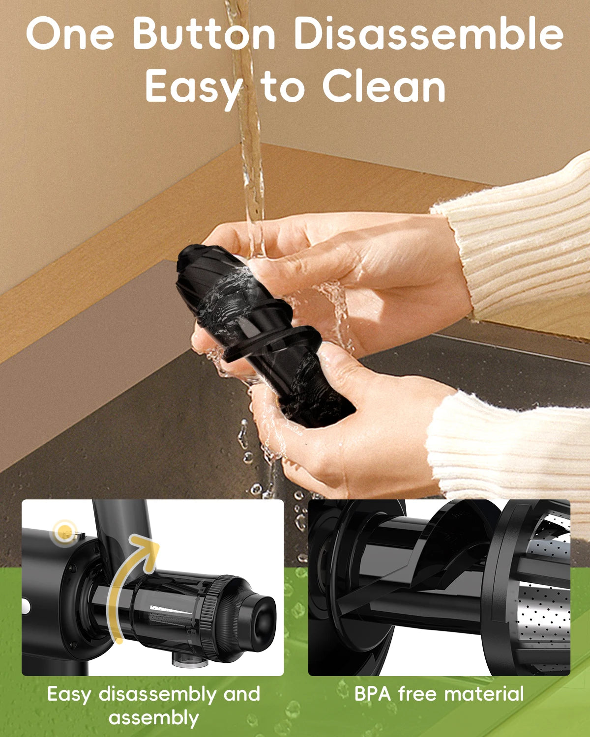 Portable Slow Masticating Juicer Easy Clean with Reverse Function