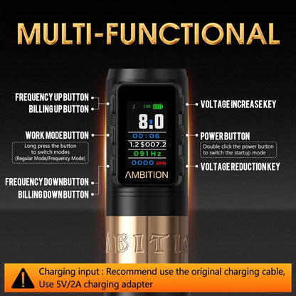 Rechargeable Black Tattoo Gun 2.5–4.5mm Stroke Precision Control