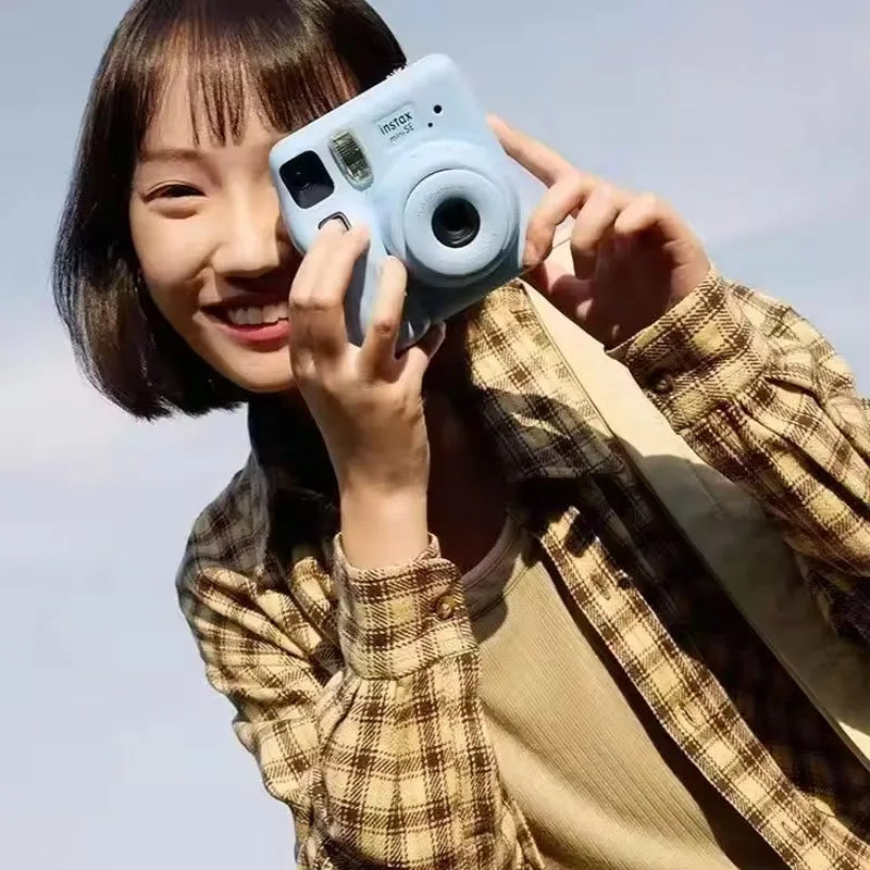 Blue Instant Photo Camera with Auto Focus and Strap