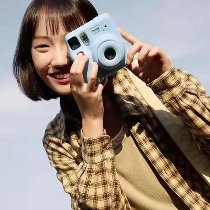 Blue Instant Photo Camera with Auto Focus and Strap